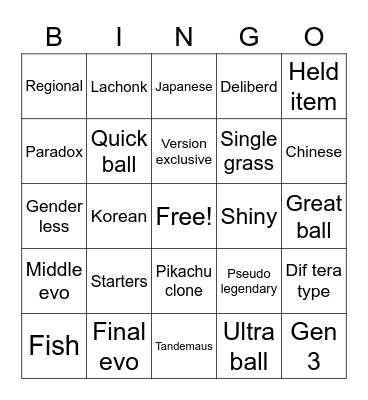 Untitled Bingo Card