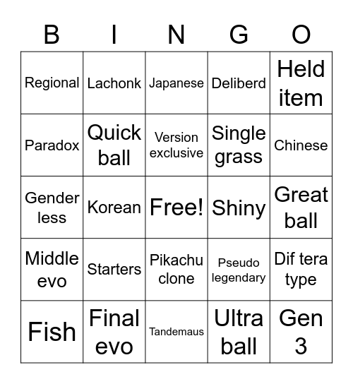 Untitled Bingo Card