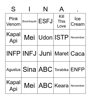 Punya Sina Bingo Card