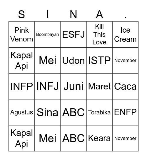 Punya Sina Bingo Card