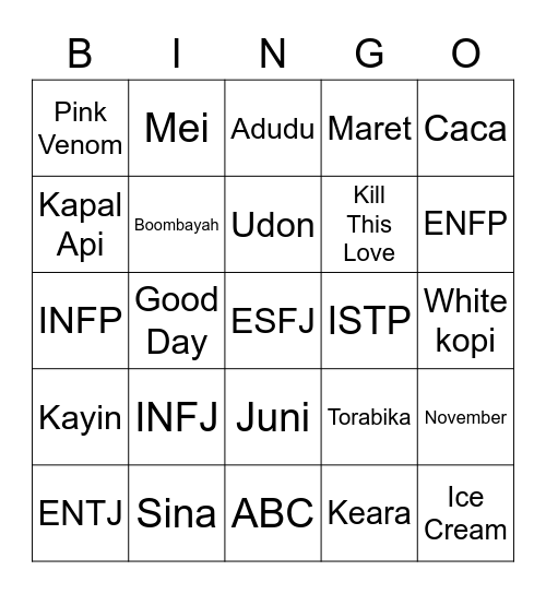 Punya Sina Bingo Card