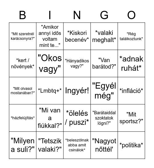 Amiket a család mond Bingo Card