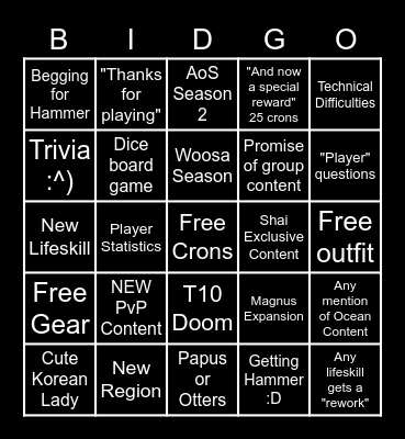 BDO Calpheon ball 2022 Bingo Card