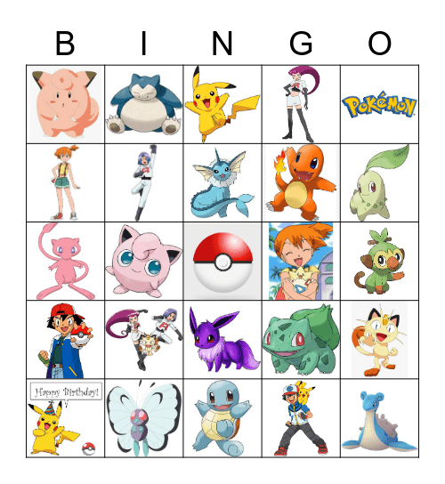 Pokemon Birthday Bingo Card