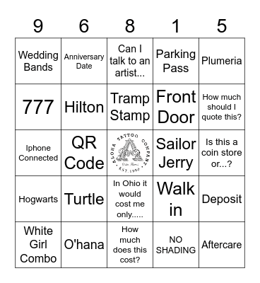 Aloha Tattoo Company Bingo Card