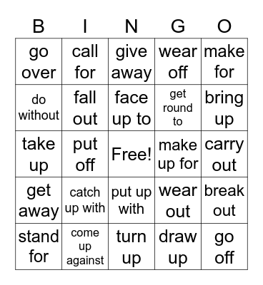 phrasal verbs Bingo Card