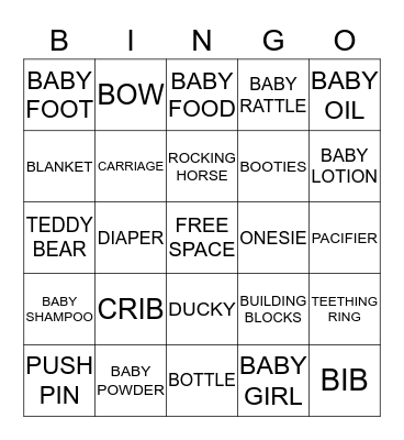 Baby Girl Bingo Card
