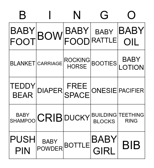 Baby Girl Bingo Card