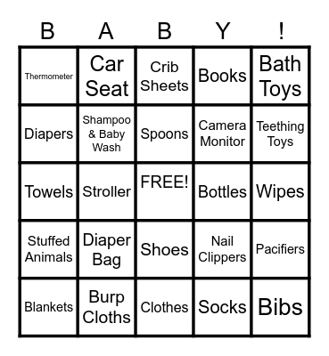 Baby Shower Gift Bingo Card