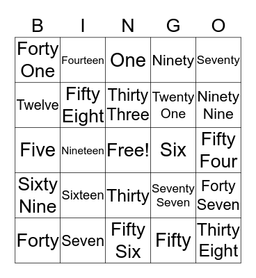 Number Bingo Card