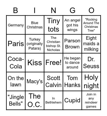 Christmas Trivia Bingo Card