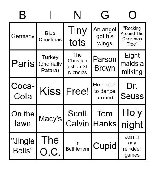 Christmas Trivia Bingo Card