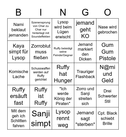 One Piece Bullshit Bingo Card