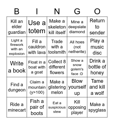 Minecraft Lockout Bingo Card