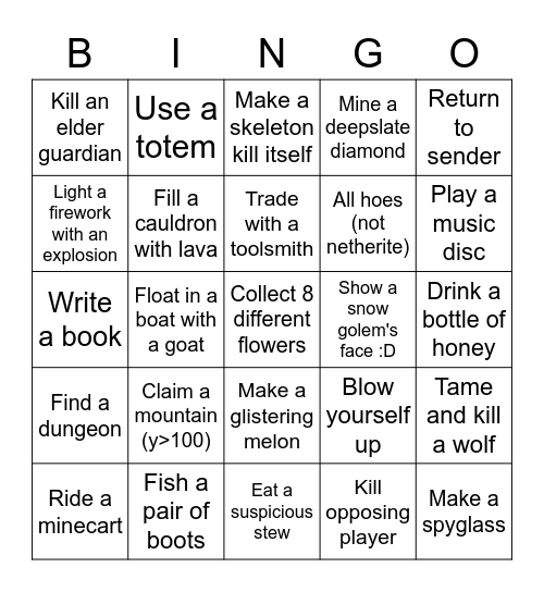 Minecraft Lockout Bingo Card