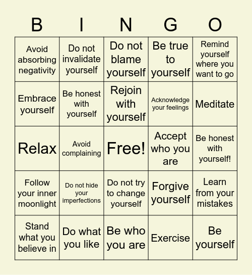 SELF CARE BINGO! Bingo Card