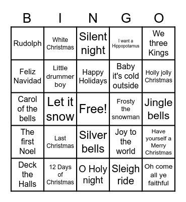 Christmas Music Bingo Card