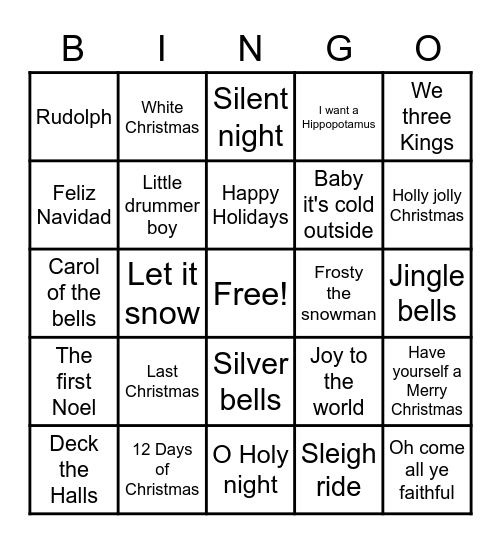 Christmas Music Bingo Card