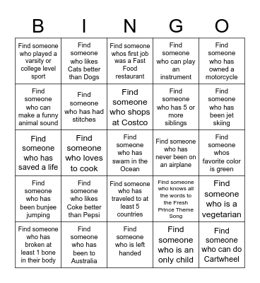 GET TO KNOW YOU Bingo Card