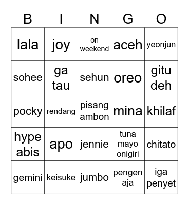 eun Bingo Card