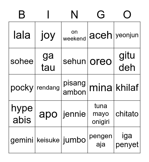 eun Bingo Card