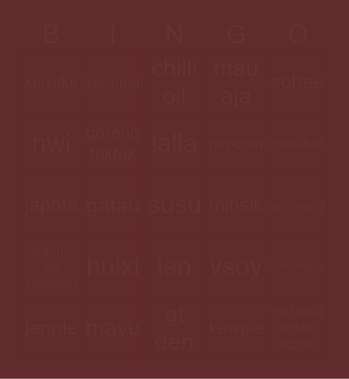 kry Bingo Card