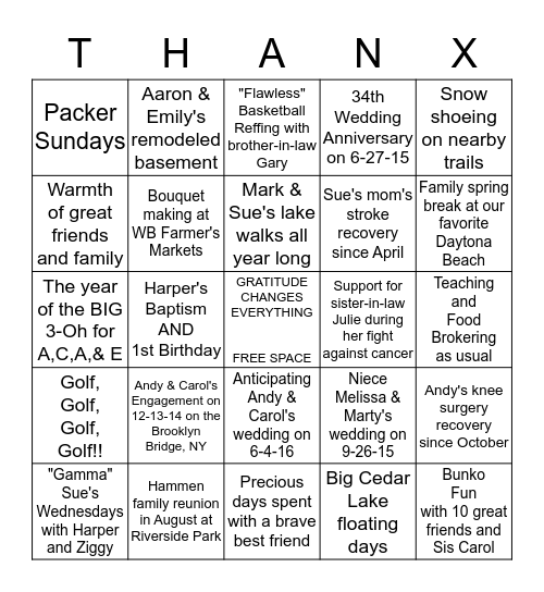 Hammen's 2015 Reasons to be Grateful Bingo Card