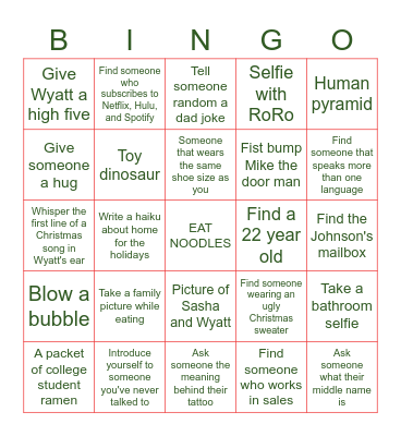 Home For the Holidays Bingo Card