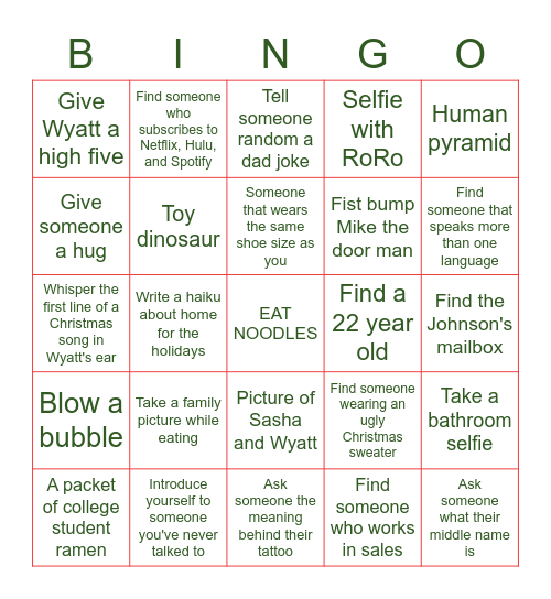 Home For the Holidays Bingo Card