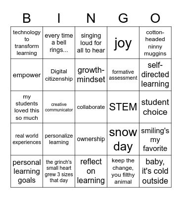 ISTE Standards Holiday Bingo Card