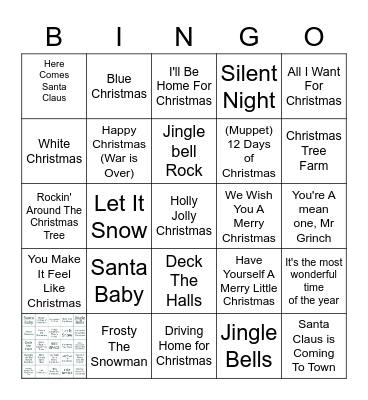 Christmas Song Bingo Card