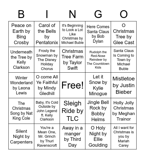 Christmas Music Bingo Card