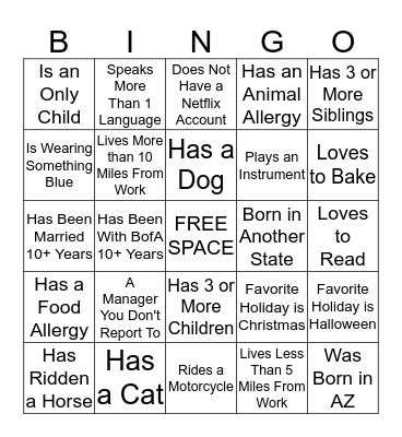 Getting To Know You Bingo Card