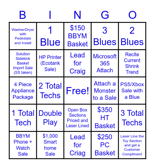 Best Buy Slingin' Bingo Card