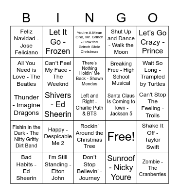 Moss Christmas Kids Music Bingo Card