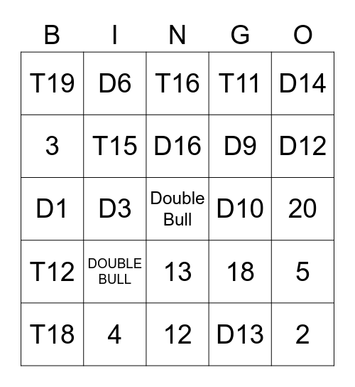 Darts Bingo Card