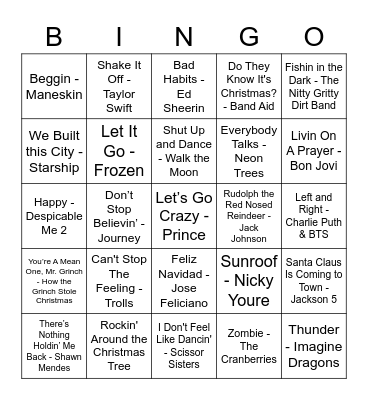 Moss Christmas Kids Music Bingo Card