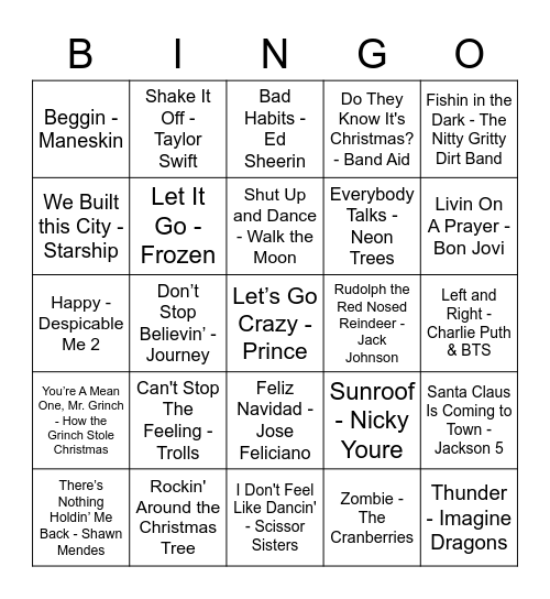 Moss Christmas Kids Music Bingo Card