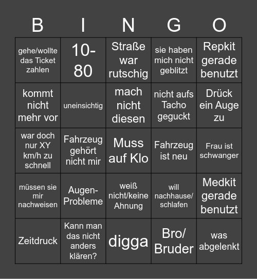 RTS Ausreden Bingo Card
