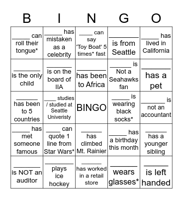 Ice-breaker Bingo Card