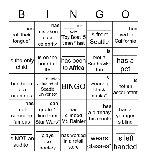 Ice-breaker Bingo Card