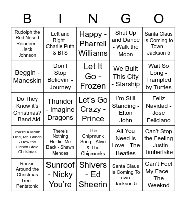 Moss Christmas Music Bingo Card