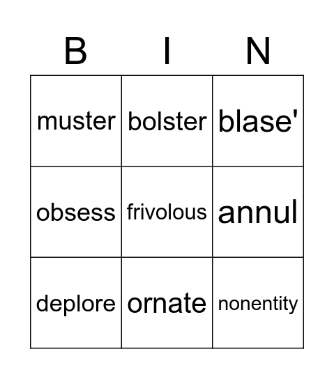 Words for memory game Bingo Card