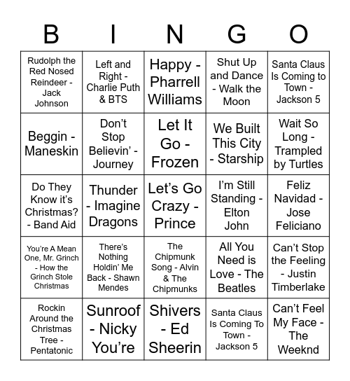 Moss Christmas Music Bingo Card