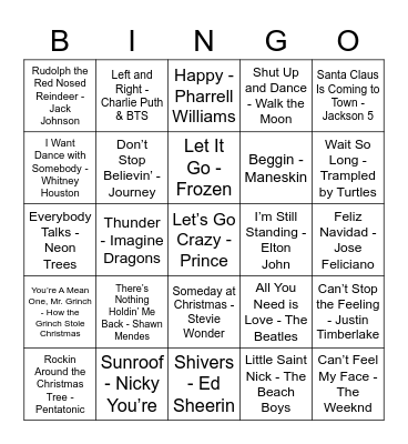 Moss Christmas Music Bingo Card