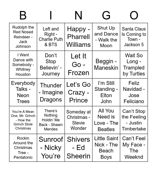 Moss Christmas Music Bingo Card