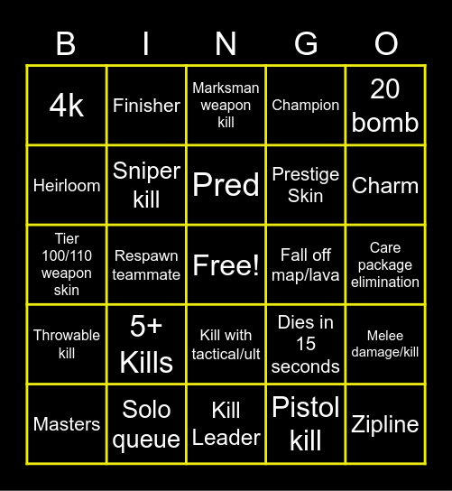 Apex Legends Bingo Card