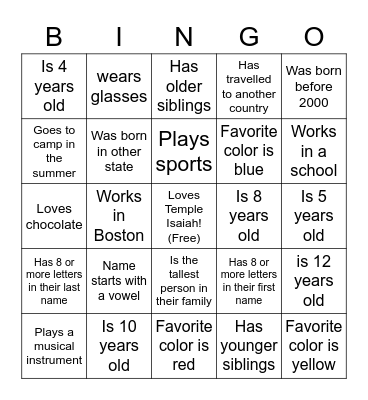 Family Bingo Card