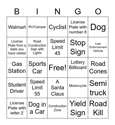 Hockey Bus Roadtrip Bingo Card