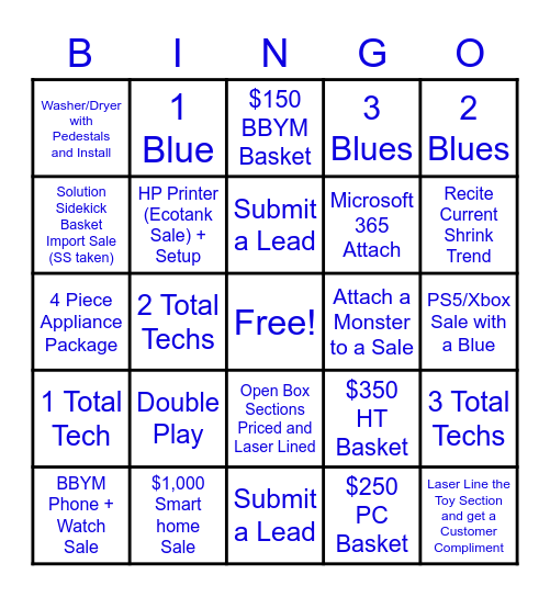 Best Buy Slingin' Bingo Card